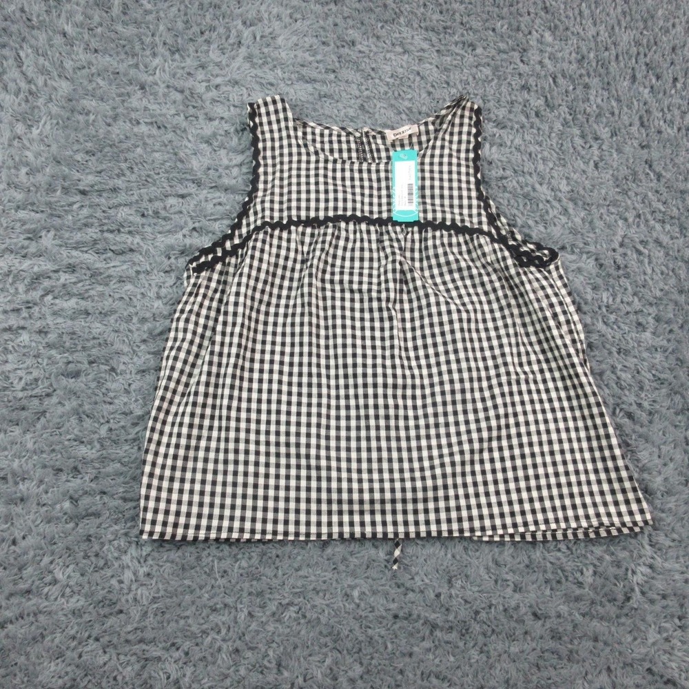 Dizzy Lizzy Shirt Womens Medium Black White Amira Babydoll Tank Gingham NWT